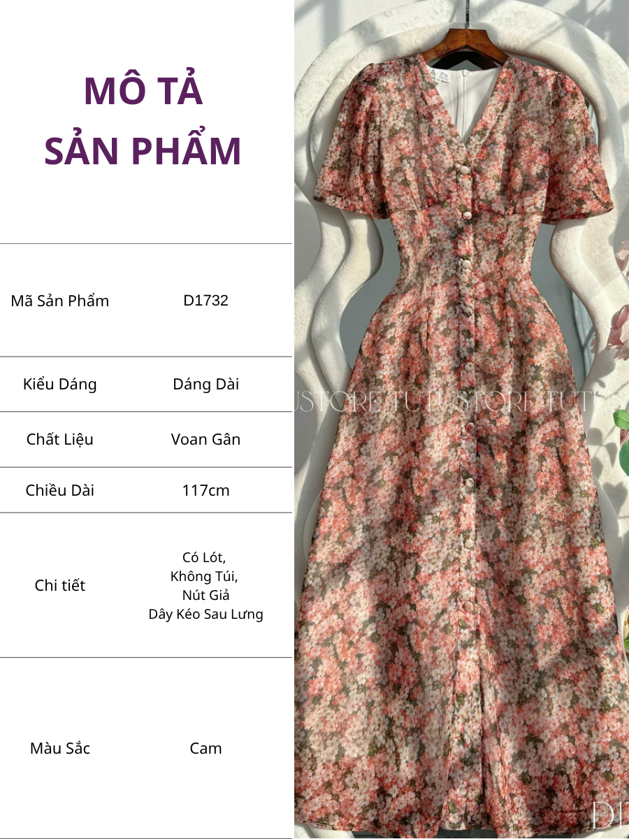 Đầm Hoa Thiết Kế Cổ V Dáng Dài Thanh Lịch Đi Chơi TuTu Store Mã D1732
