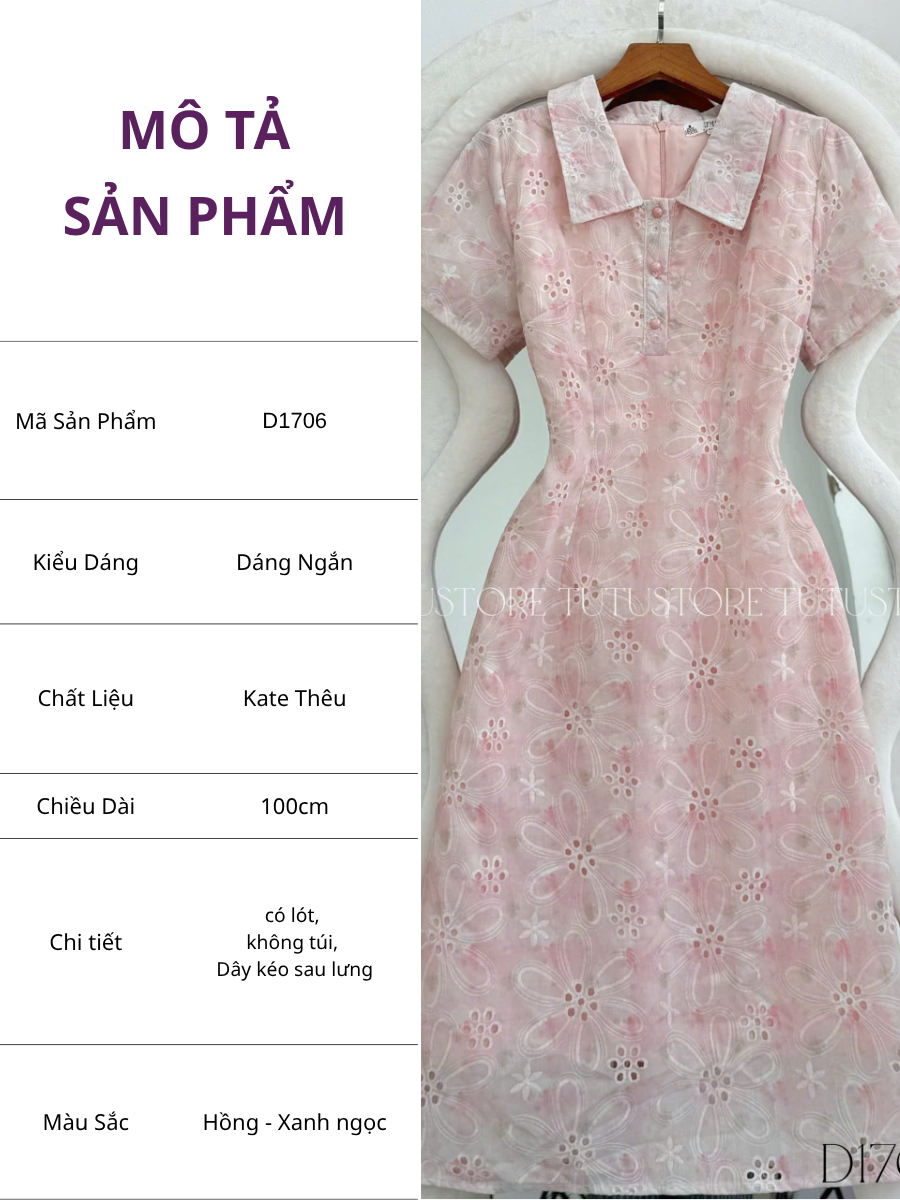 Đầm Thiết Kế Cổ Sơ Mi Dáng Ngắn Đi Chơi TuTu Store Mã D1706