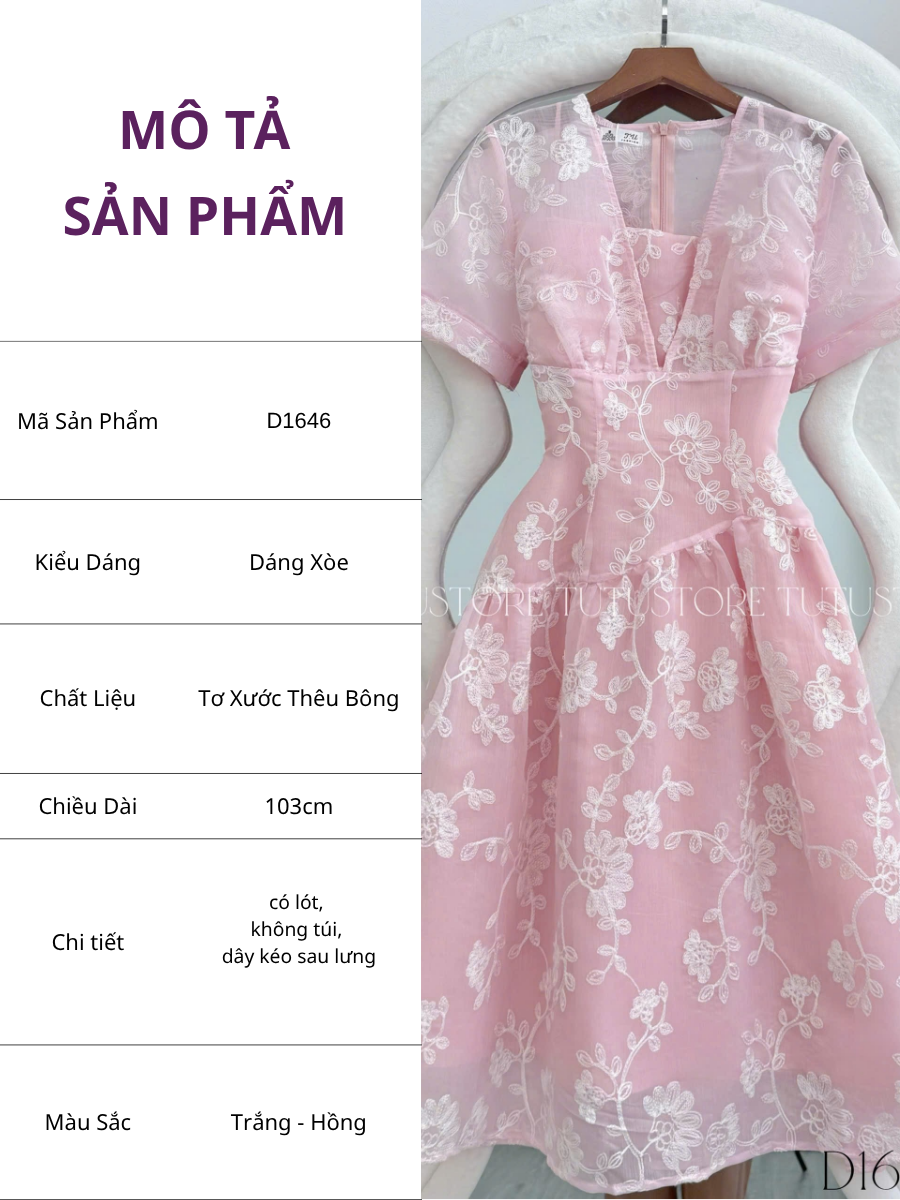 Đầm Xinh Thiết Kế Cổ Tim Dáng Xòe Nhẹ Nhàng Tiểu Thư TuTu Store Mã D1646