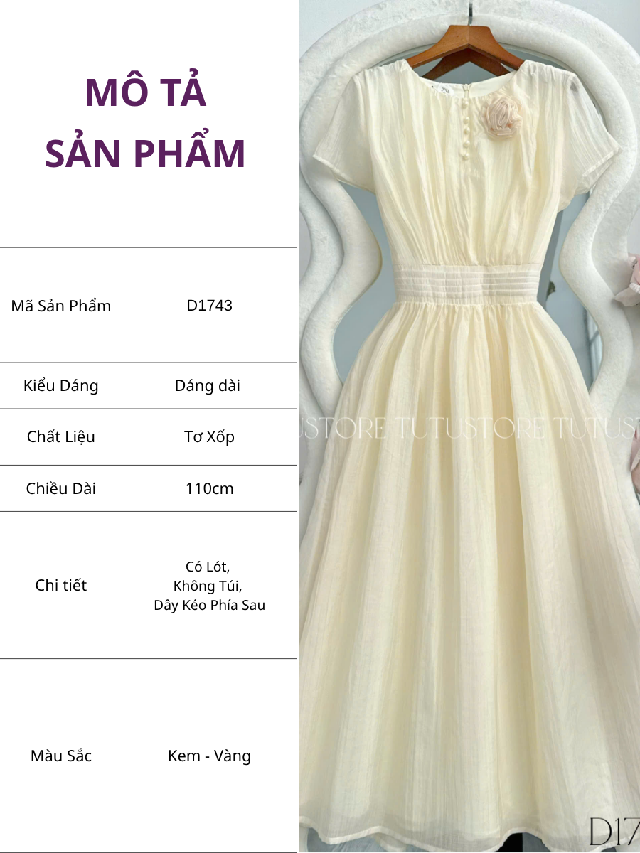 Đầm Thiết Kế Cổ Tròn Đính Hoa Dáng Xòe Đi Chơi TuTu Store Mã D1743