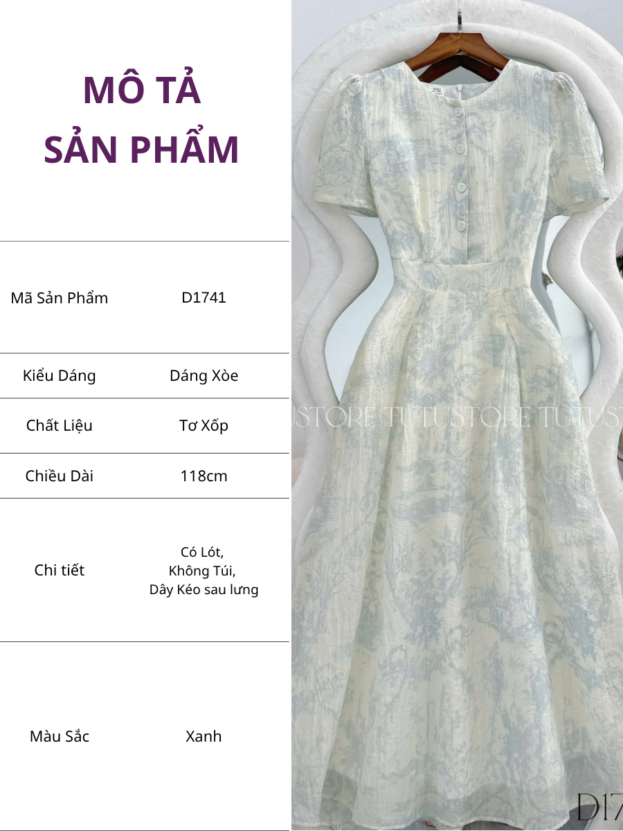 Đầm Thiết Kế Cổ Tròn Xếp Ly Dáng Xòe Đi Chơi TuTu Store Mã D1741