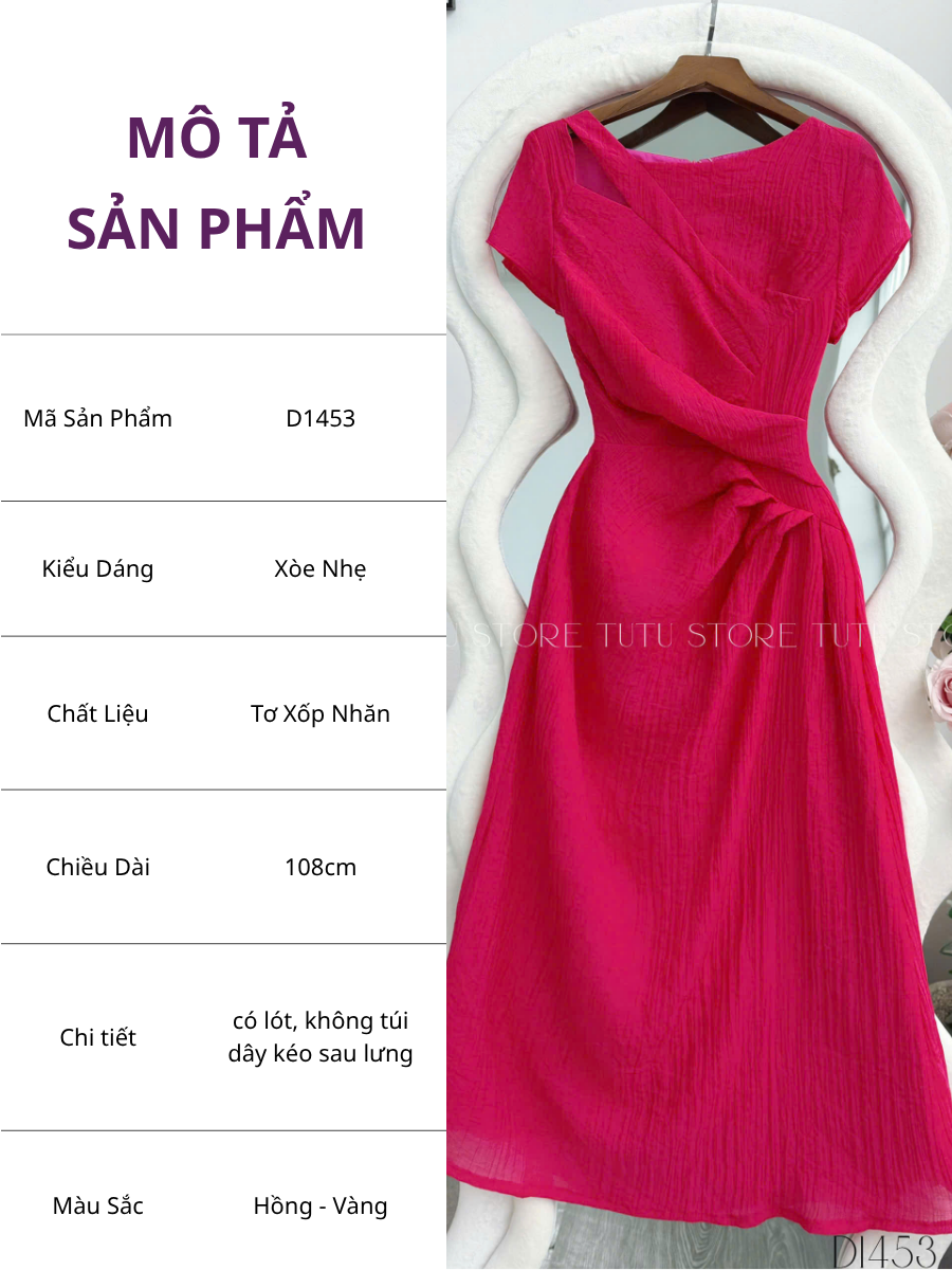 Đầm Tơ Xốp Nhăn Thiết Kế TuTu Store Phù Hợp Đi Chơi Dành Cho Nữ - Mã D1453