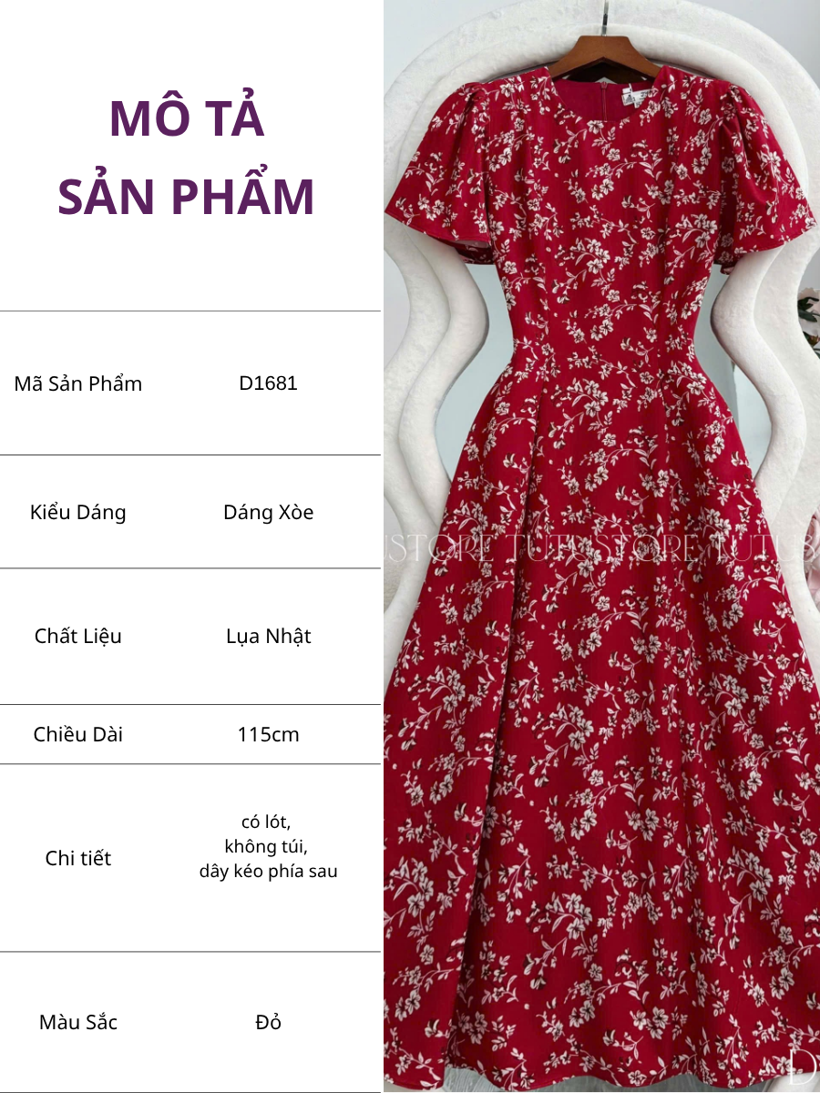 Đầm Thiết Kế Họa Tiết Hoa Dáng Xòe TuTu Store Mã D1681