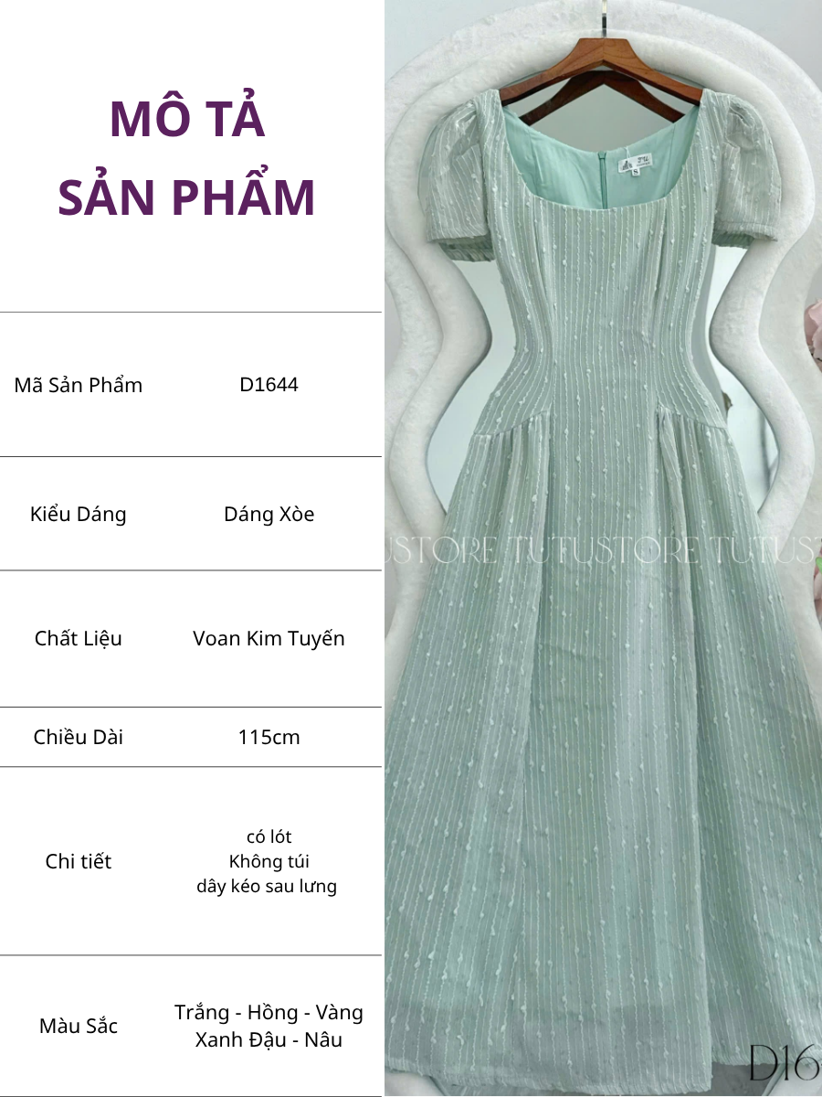 Đầm Thiết Kế Cổ Vuông Dáng Dài Đi Chơi TuTu Store Mã D1644