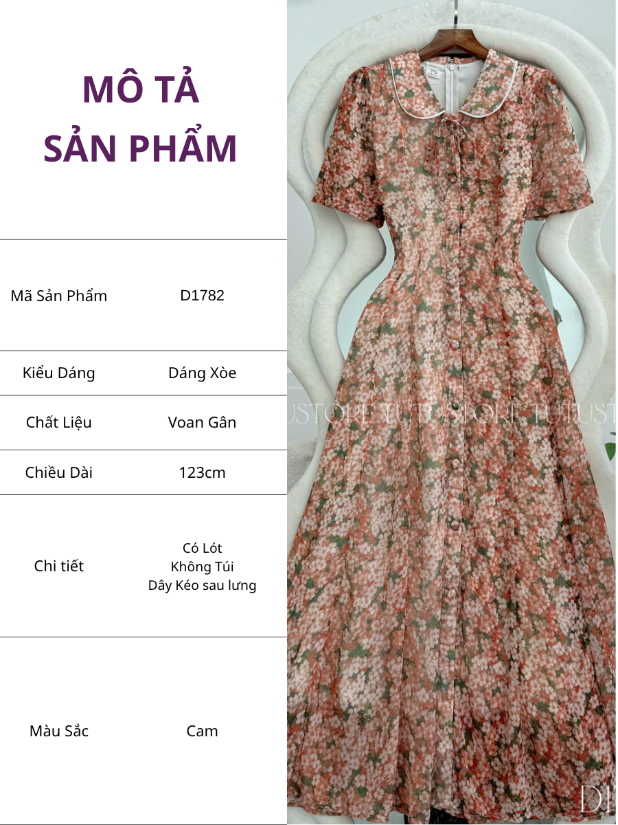 Đầm Hoa Thiết Kế Cổ Tròn Dáng Xòe Nhẹ Nhàng Đi Chơi TuTu Store Mã D1782
