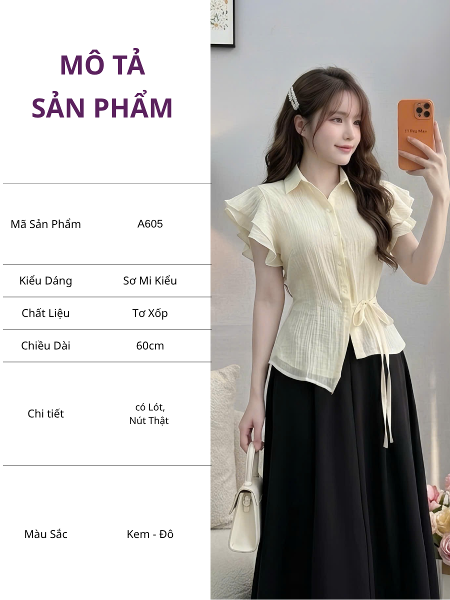 Áo Thiết Kế Cổ Sơ Mi Vai Bèo Đi Chơi TuTu Store Mã A605