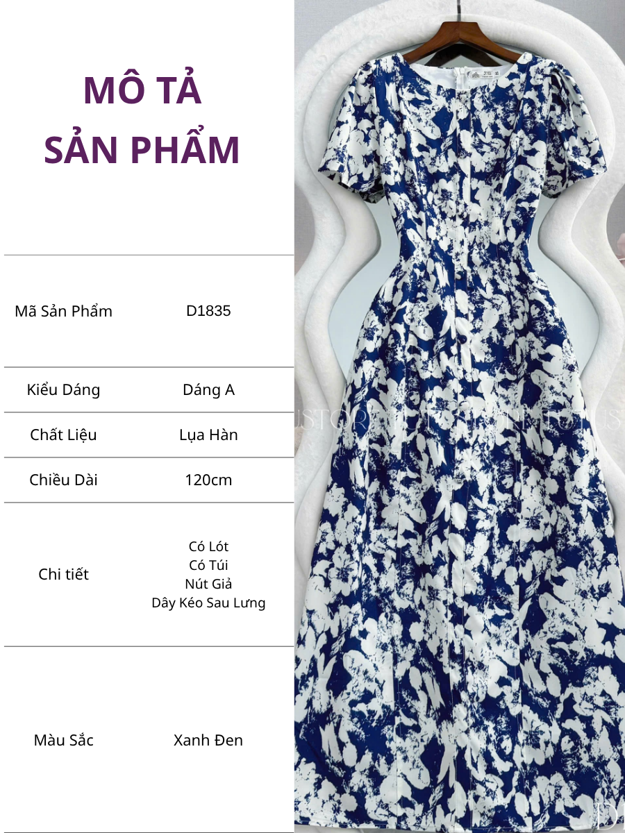 Đầm Thiết Ké Cổ Tròn Đính Nút Kiểu Dáng A Đi Chơi TuTu Store Mã D1835