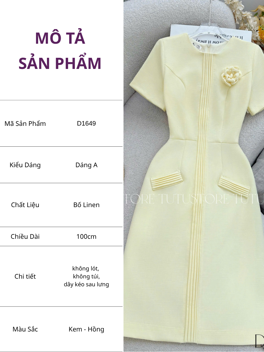 Đầm Thiết Kế Cổ Tròn Đính Hoa Dáng Ngắn Đi Tiệc TuTu Store Mã D1649