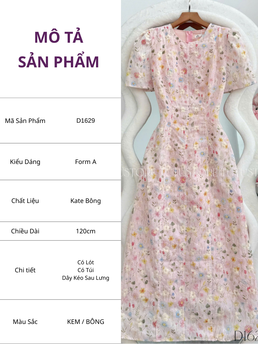 Đầm Thiết Kế Dáng Chữ A Đi Chơi TuTu Store Mã D1629