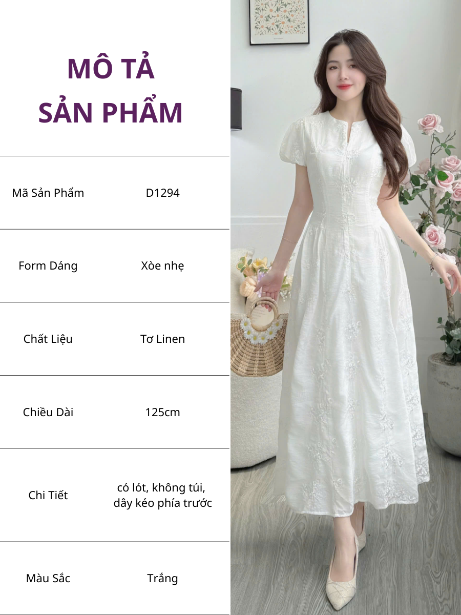 Đầm Tơ Linen Thiết Kế TuTu Store Phù Hợp Đi Chơi Dành Cho Nữ - Mã D1294