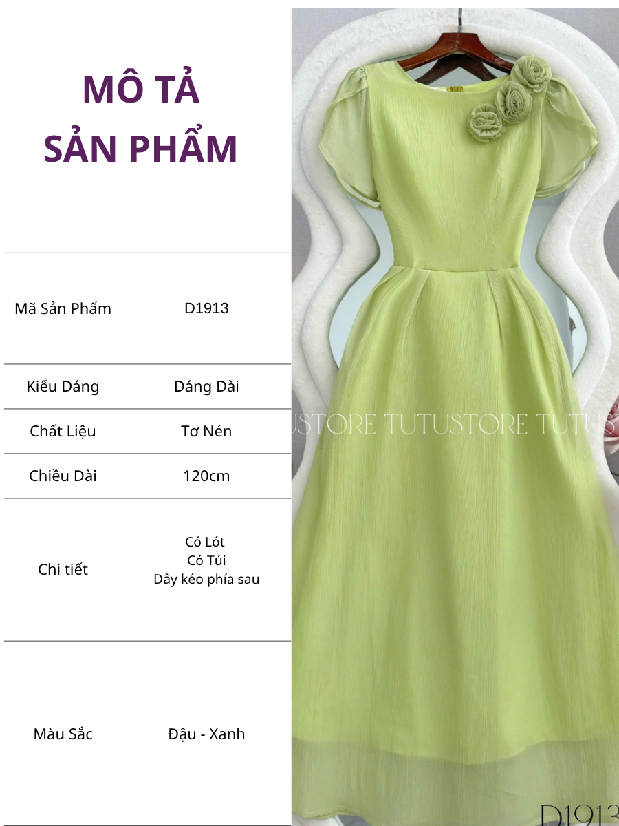 Đầm Thiết Kế Cổ Tròn Dính Hoa Dáng Dài Đi Tiệc TuTu Store Mã D1913
