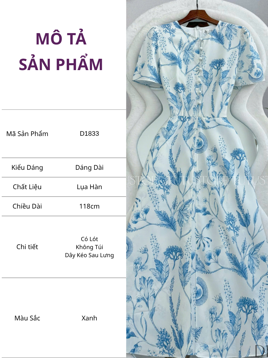 Đầm Hoa Thiết Kế Nút Trước Dáng Xòe Đi Chơi TuTu Store Mã D1833