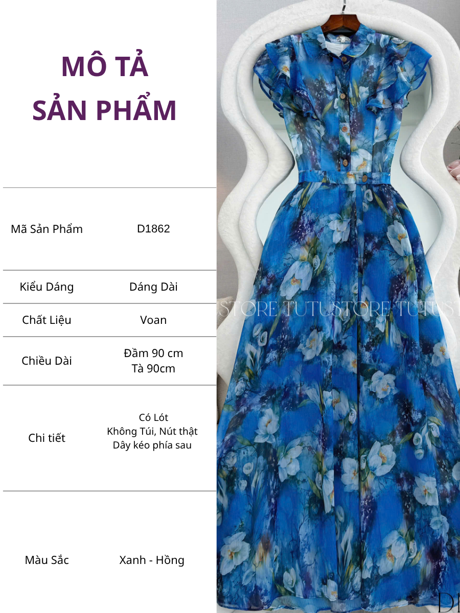 Đầm Thiết Kế Cổ Sơ Mi Tay Voan Bèo Dáng Ngắn Đầm Đi Tiệc TuTu Store Mã D1862
