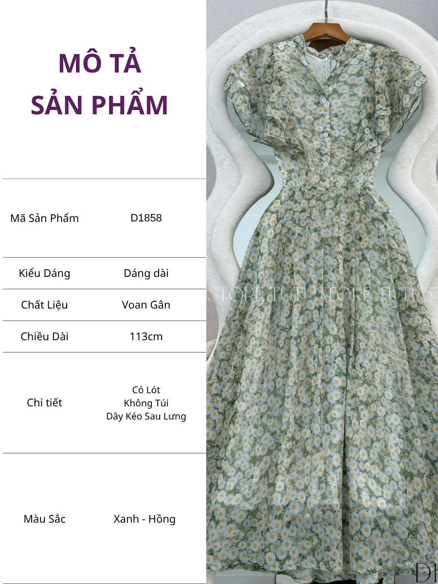 Đầm Thiết Kế Vai Bèo Cánh Tiên Dáng Xòe Họa Tiết Hoa 3D Đầm Đi Tiệc TuTu Store Mã D1858