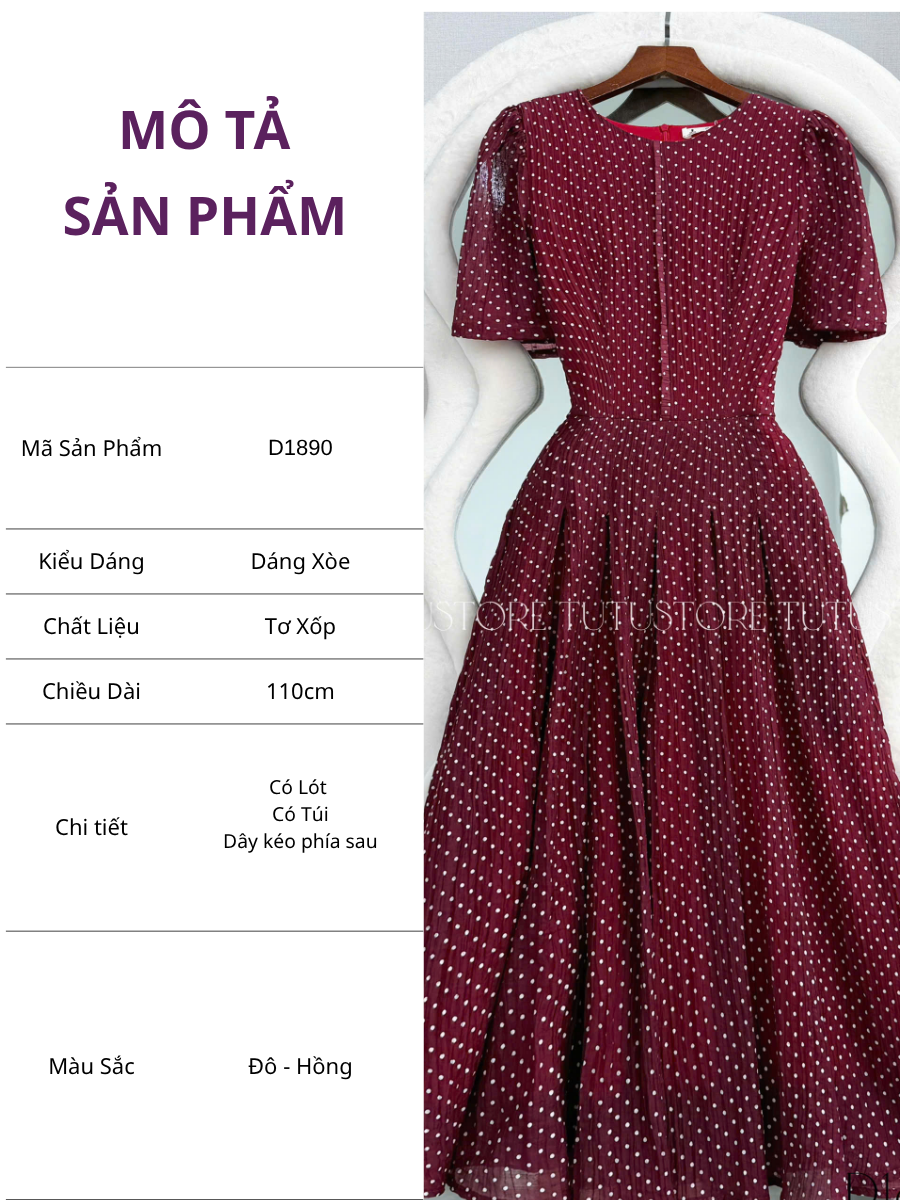 Đầm Thiết Kế Cổ Tròn Dáng Xòe Chấm Bi Đầm Đi Tiệc TuTu Store Mã D1890