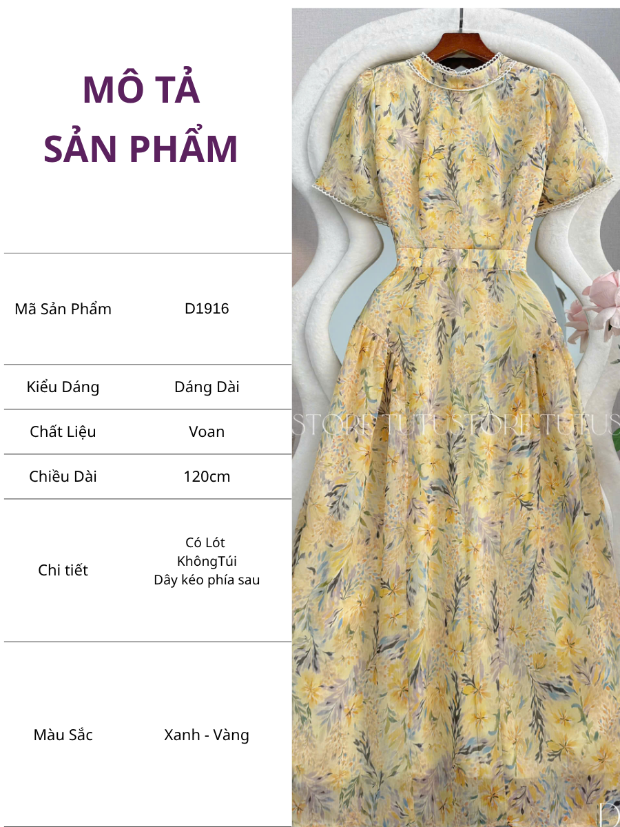 Đầm Thiết Kế Cổ Trụ Dáng Xòe Họa Tiết Hoa Đầm Đi Tiệc TuTu Store Mã D1916