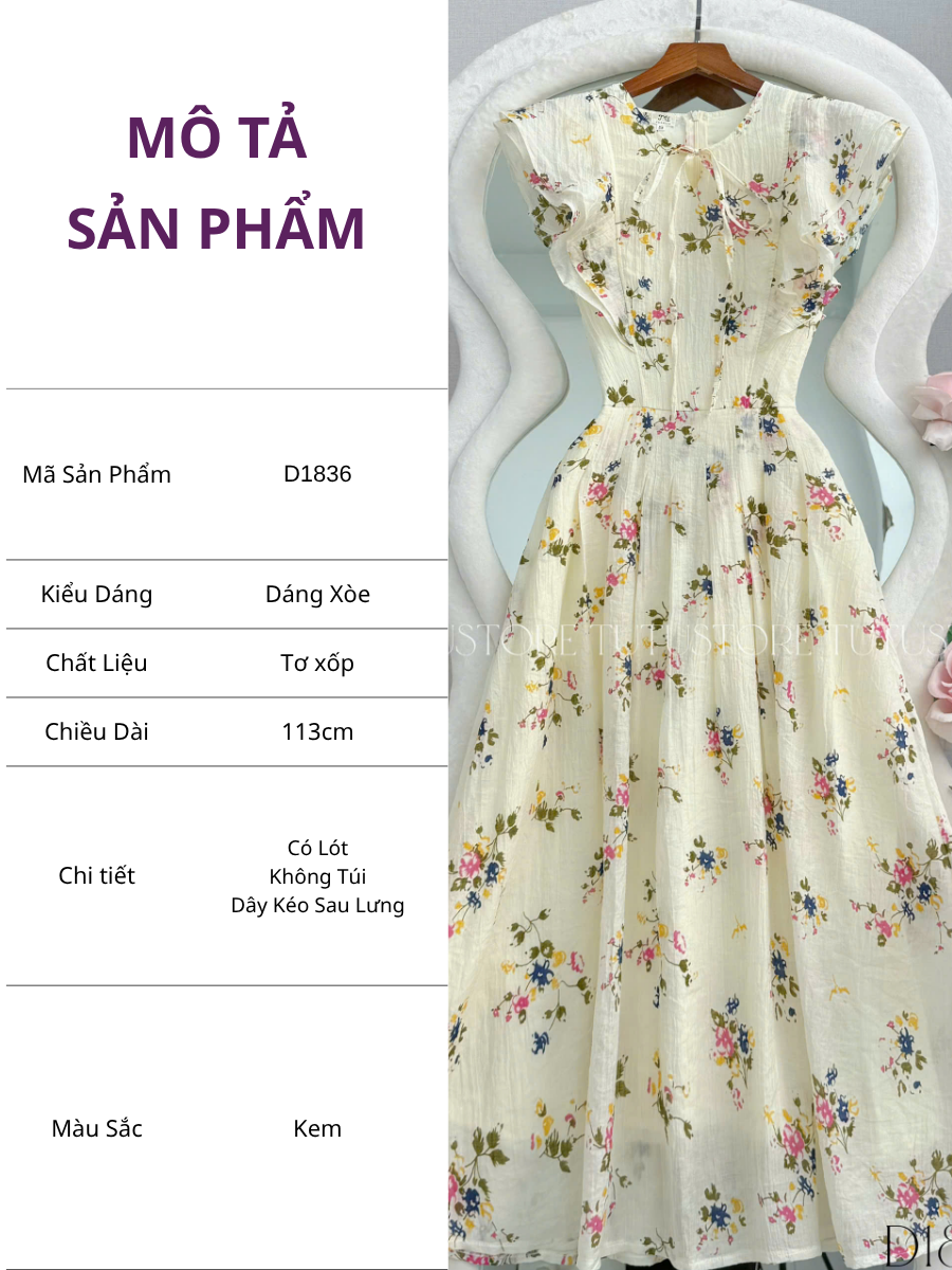 Đầm Hoa Thiết Kế Vai Bèo Dáng Xòe Xinh Xắn Đi Chơi TuTu Store Mã D1836
