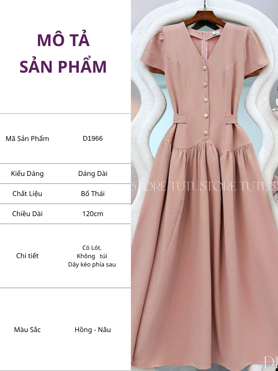 Đầm Thiết Kế Cổ V Dáng Xòe Dính Nút Kèm Thắt Nơ Đi Tiệc TuTu Store Mã D1966