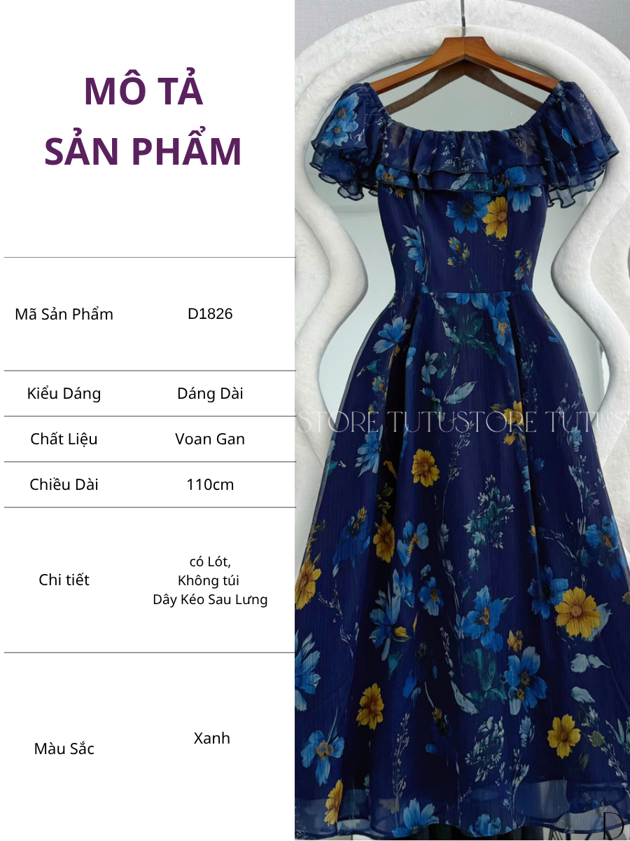 Đầm Thiết Kế Cổ Vuông Voan Bèo Xinh Xắn Đi Chơi TuTu Store Mã D1826
