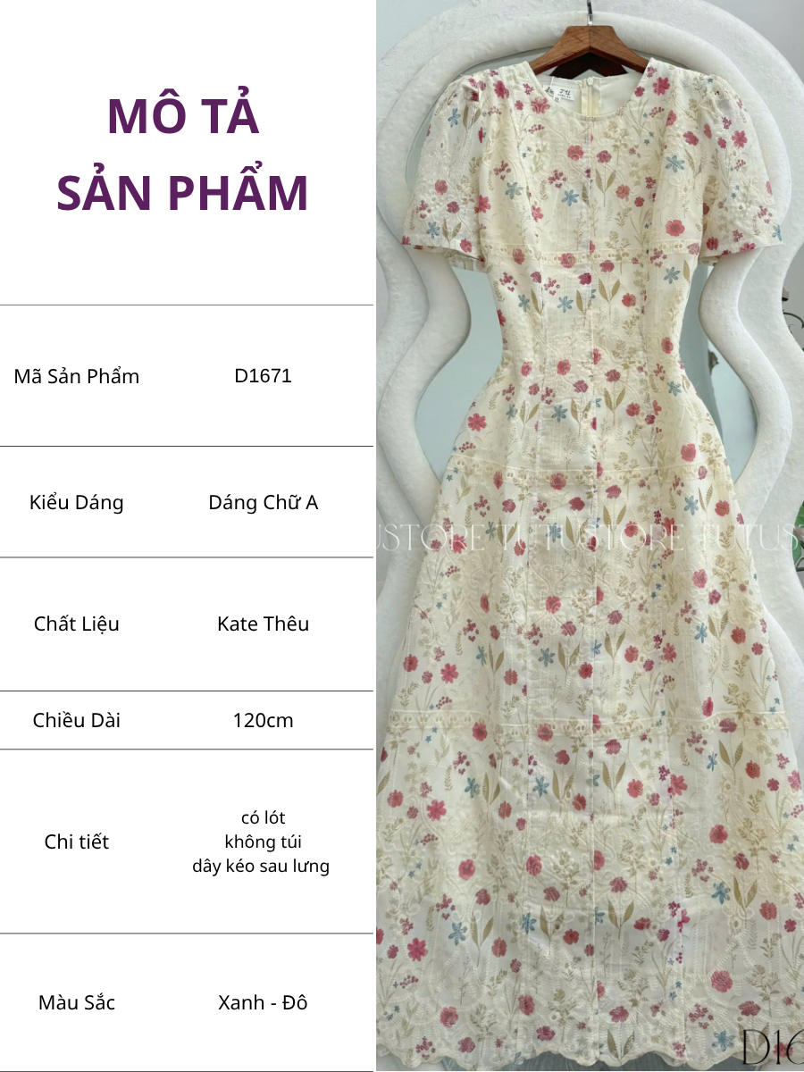Đầm Thiết Kế Cổ Tròn Dáng Chữ A Hoa Nhí Đi Chơi TuTu Store Mã D1671
