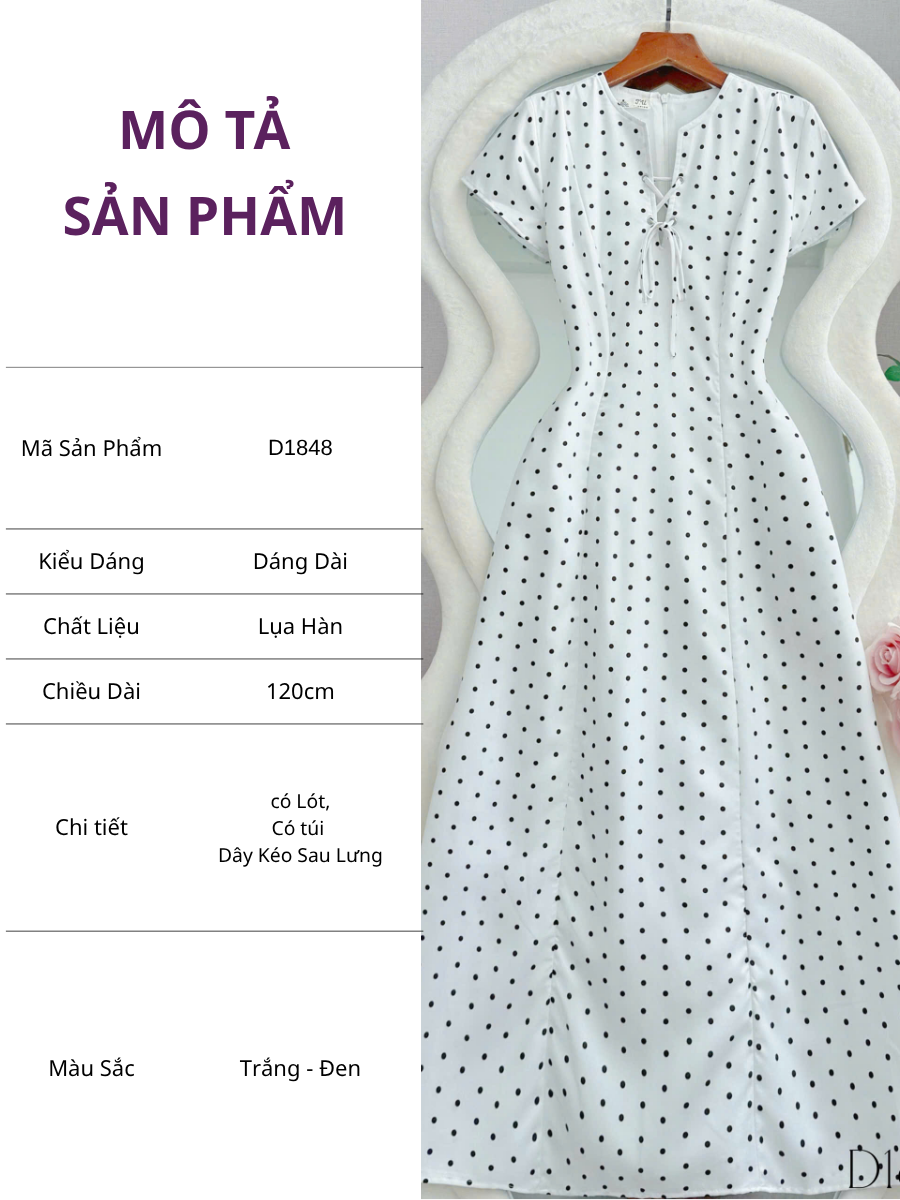 Đầm Thiết Kế Cổ V Chấm Bi Dáng Dài Đi Chơi TuTu Store Mã D1848