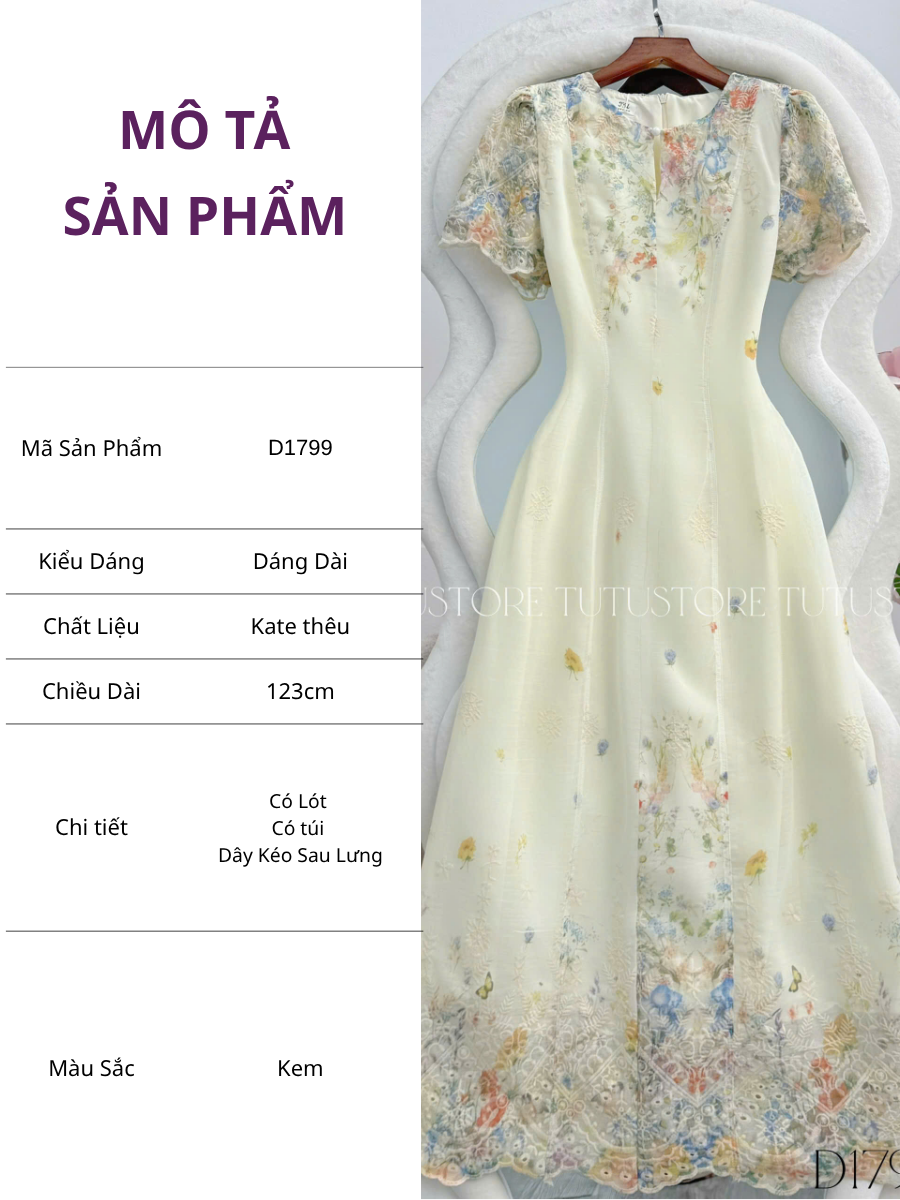 Đầm Thiết Kế Cổ Giọt Nước Dáng Dài Phối Ren Đi Tiệc TuTu Store Mã D1799