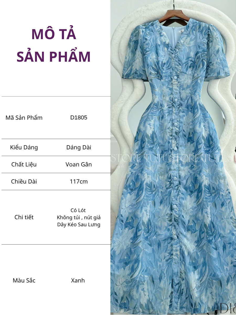 Đầm Thiết Kế Cổ V Chiết Eo Dáng Dài Đi Chơi TuTu Store Mã D1805
