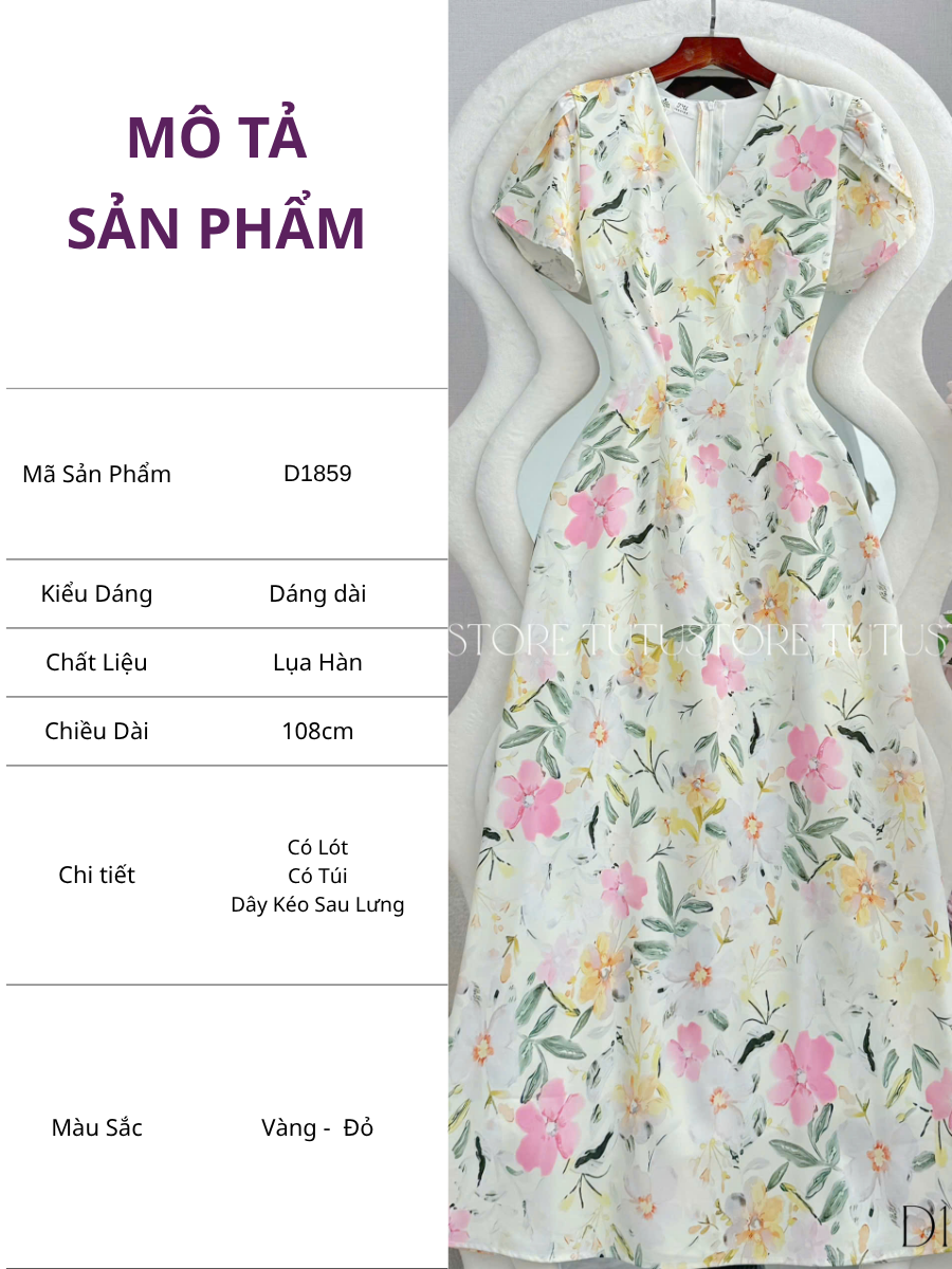 Đầm Hoa Thiết Kế Cổ Tim Dáng Chữ A Dài Đầm Đi Tiệc TuTu Store Mã D1859