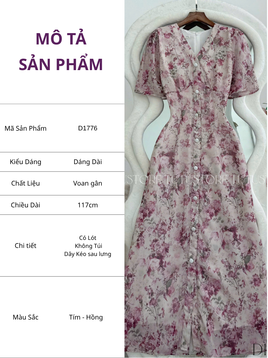 Đầm Hoa Thiết Kế Cổ Tim Dáng Dài Đi Chơi TuTu Store Mã D1776