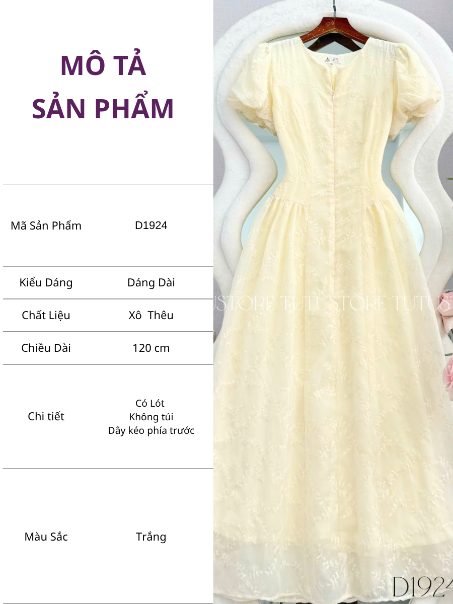 Đầm Thiết Kế Tay Bí Dây Kéo Phía Trước Dáng Xòe Đầm Đi Tiệc TuTu Store Mã D1924
