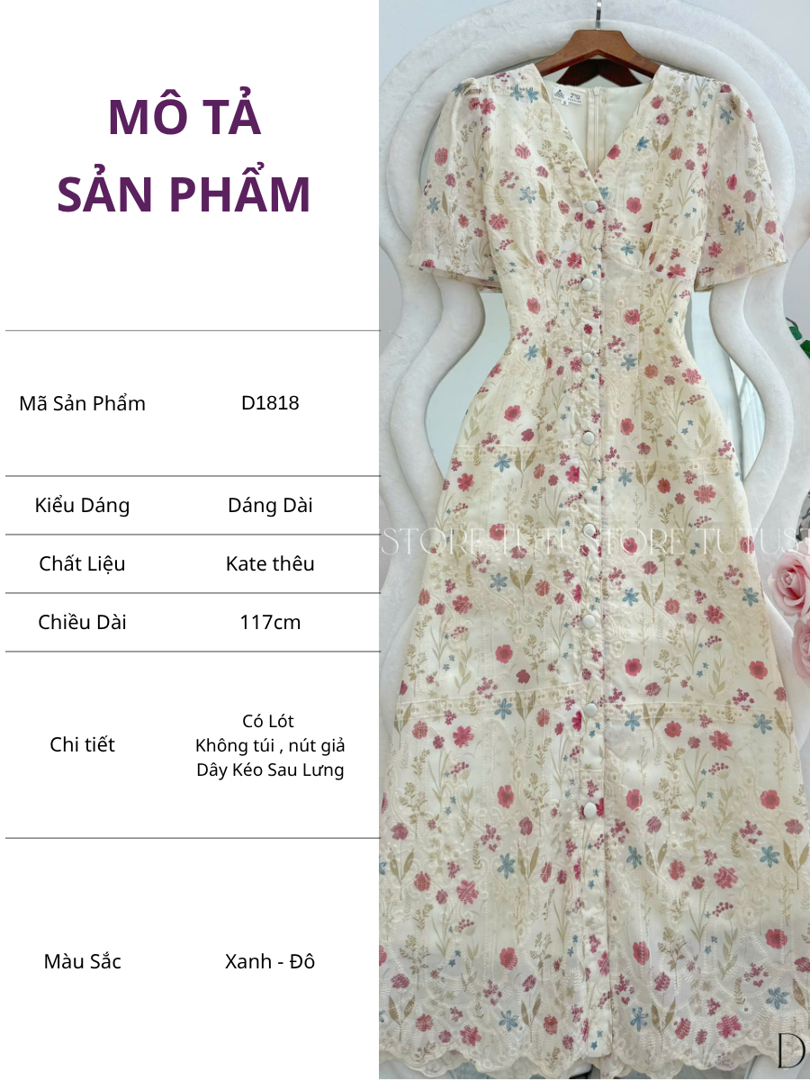 Đầm Hoa Thiết Kế Cổ V Dáng Dài Đi Chơi TuTu Store Mã D1818