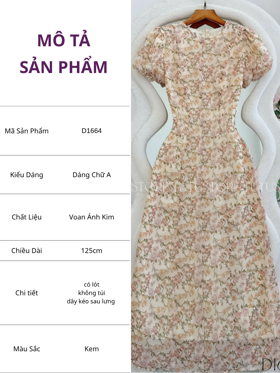Đầm Voan Thiết Kế Tay Ngắn Dáng A Dài Đi Chơi TuTu Store Mã D1664