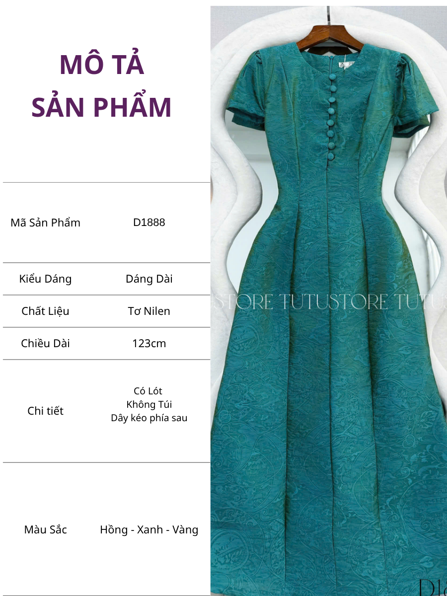 Đầm Thiết Kế Cổ Tròn Đính Nút Dáng Dài Đầm Đi Tiệc TuTu Store Mã D1888