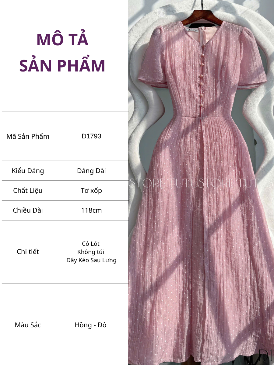 Đầm Thiết Kế Nút Trước Chấm Bi Dáng Dài Đi Chơi TuTu Store Mã D1793