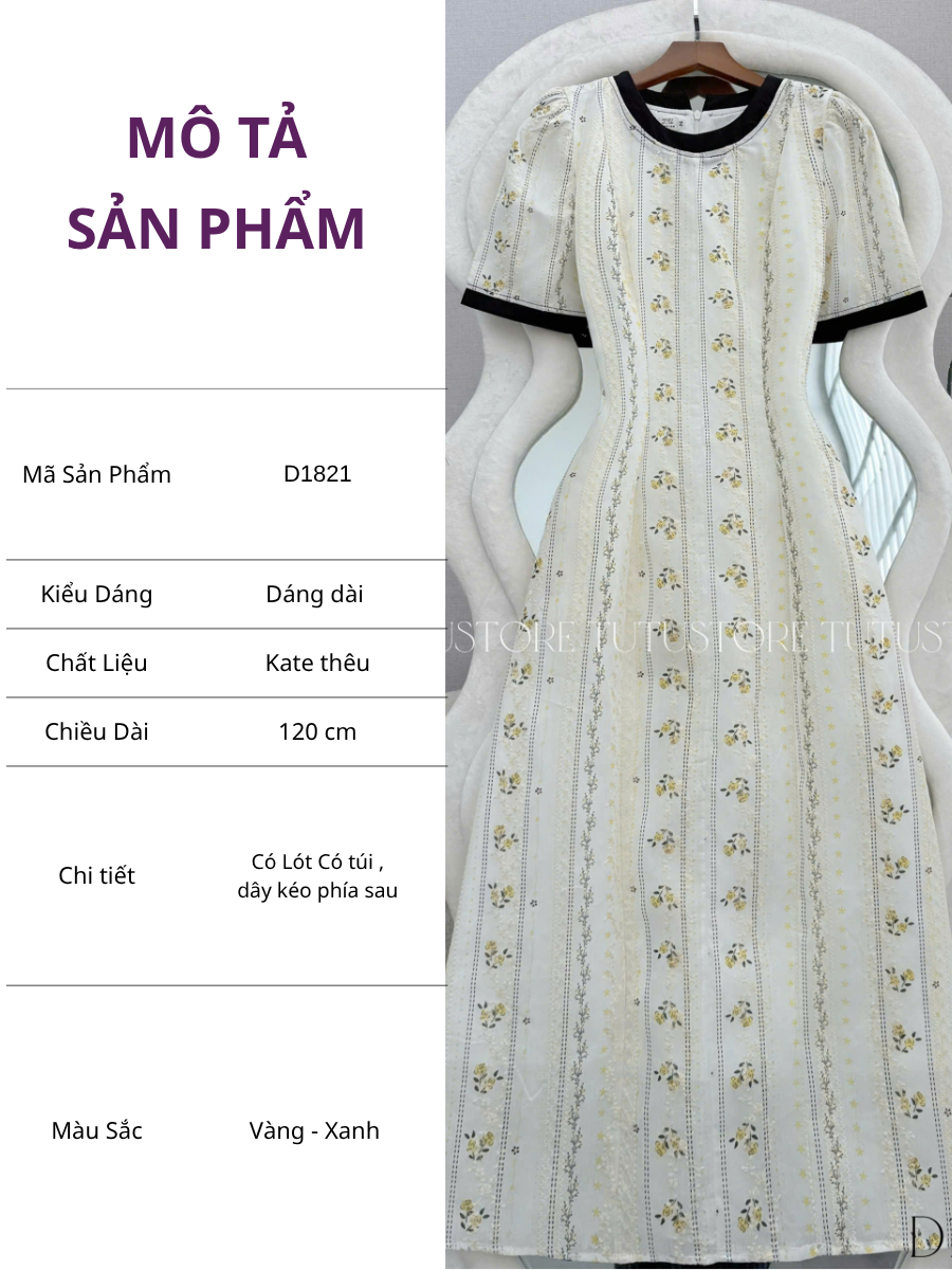 Đầm Thiết Kế Cổ Tròn Dáng Dài Đi Chơi TuTu Store Mã D1821