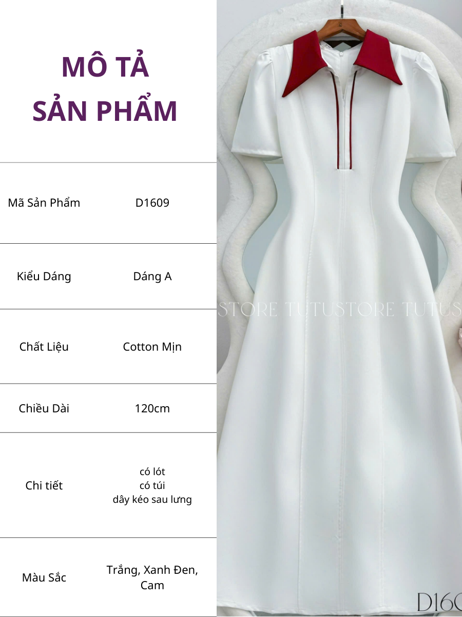 Đầm Thiết Kế Cổ Sơ Mi Dáng Dài Công Sở TuTu Store Mã D1609