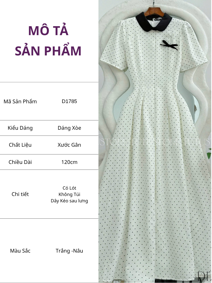 Đầm Thiết Kế Cổ Tròn Chấm Bi Dáng Xòe Dài Đi Tiệc TuTu Store Mã D1785
