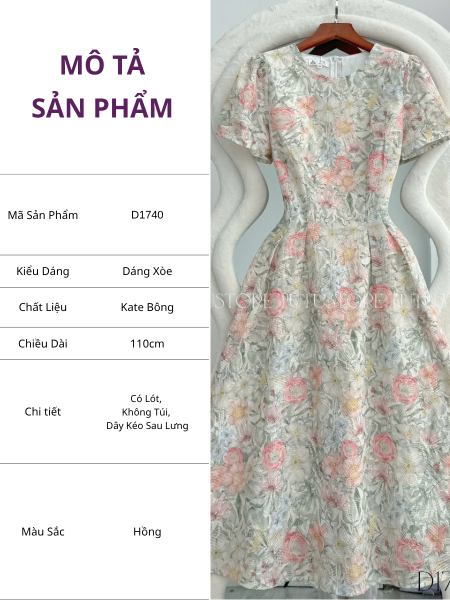 Đầm Hoa Thiết Kế Cổ Tròn Dáng Xòe Đi Chơi TuTu Store Mã D1740