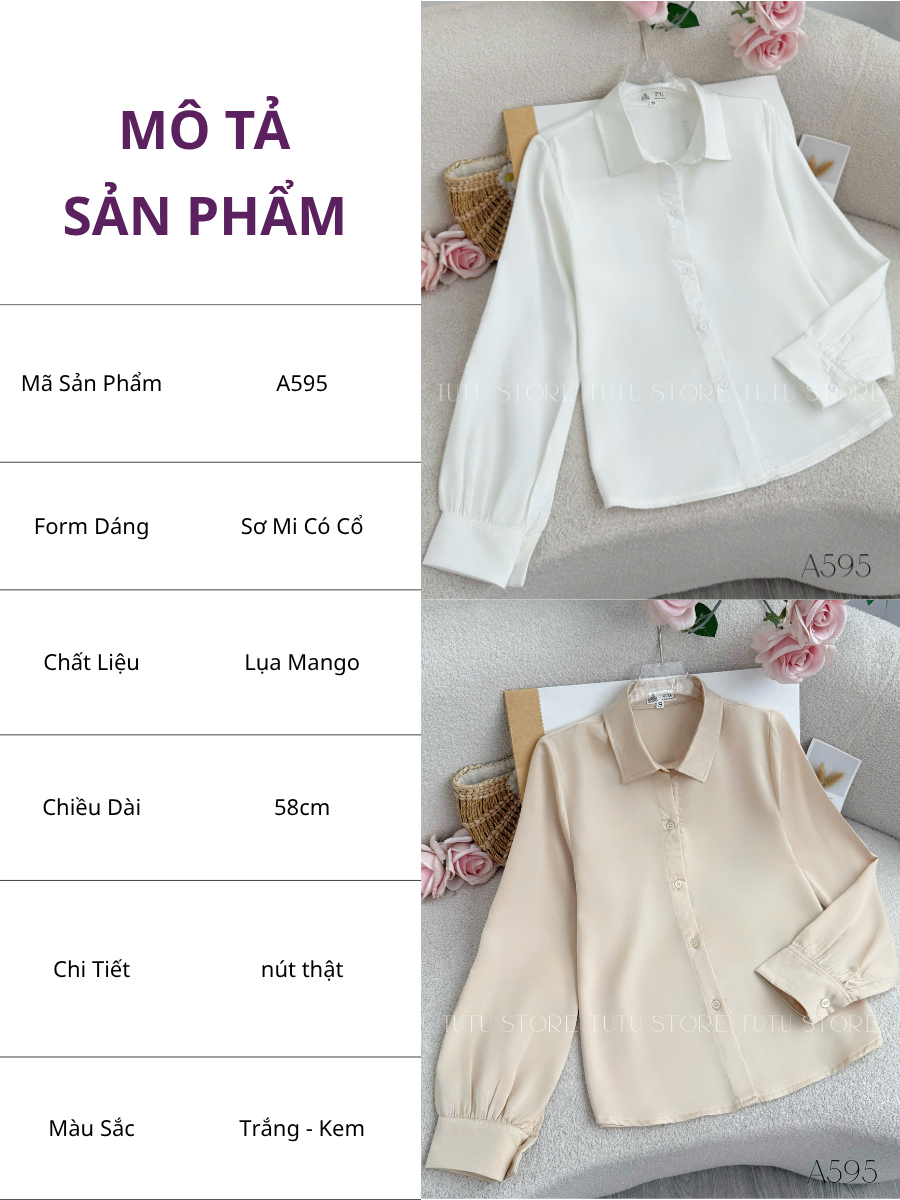 Áo Lụa Mango Thiết Kế TuTu Store Phù Hợp Công Sở Dành Cho Nữ - Mã A595