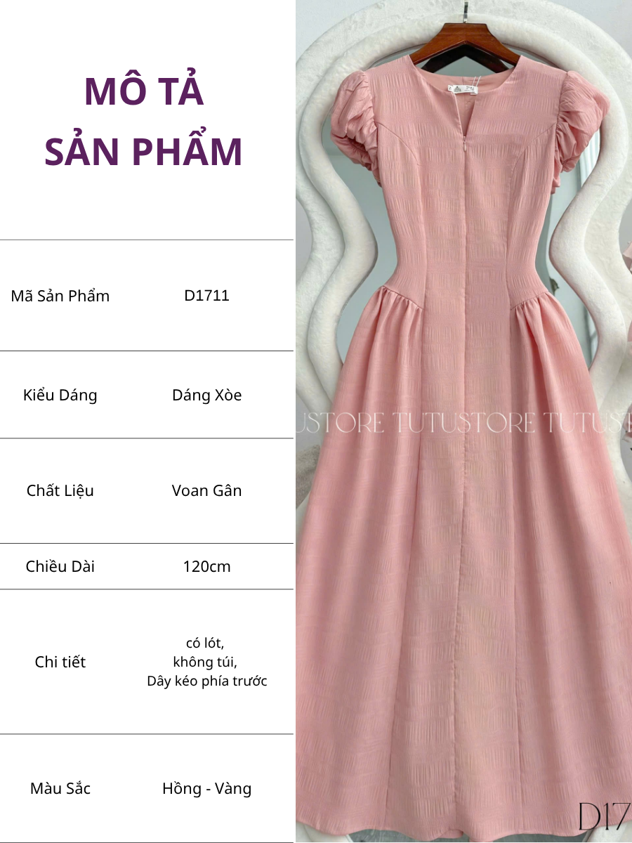 Đầm Thiết Kế Khóa Trước Tay Bồng Dáng Dài Đi Chơi TuTu Store Mã D1711