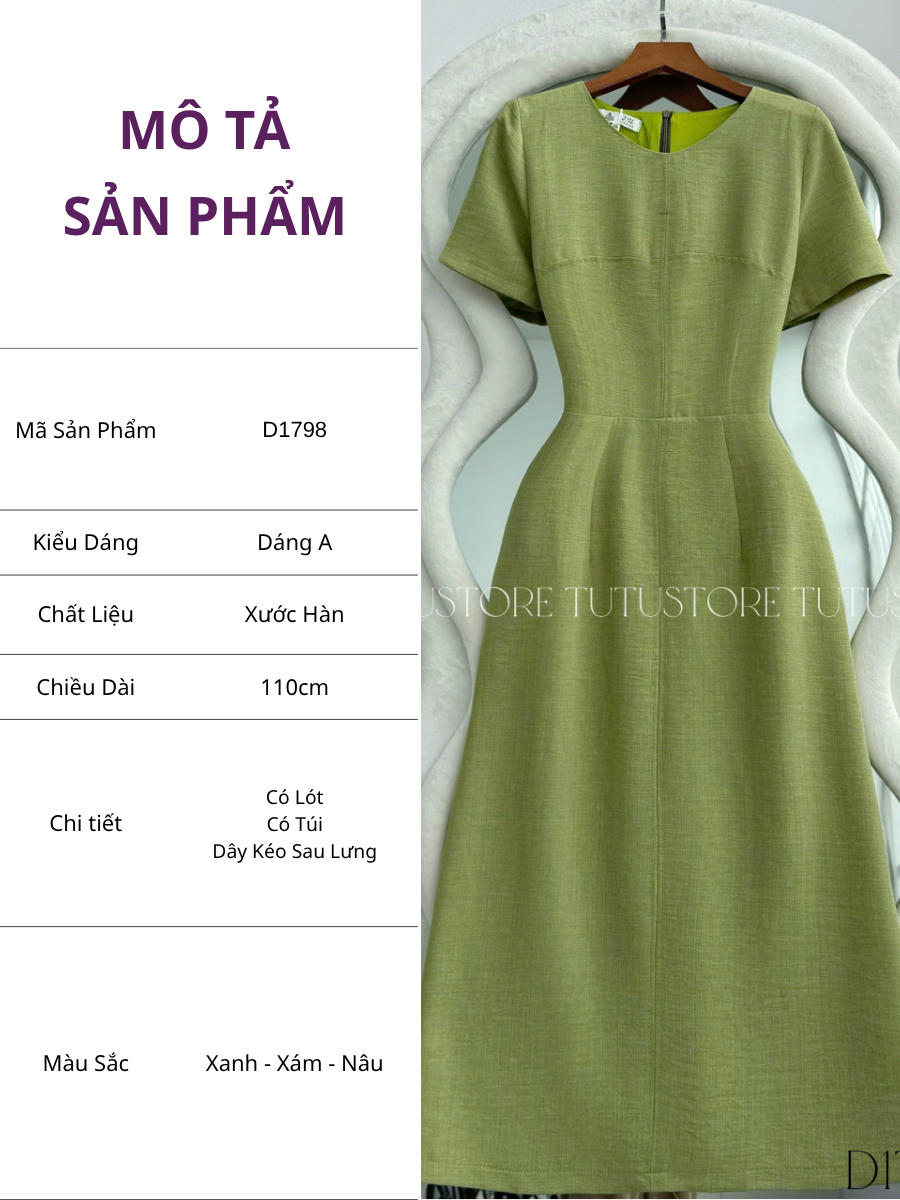 Đầm Thiết Kế Dáng Chữ A Đơn Giản Thanh Lịch Đi Tiệc TuTu Store Mã D1798