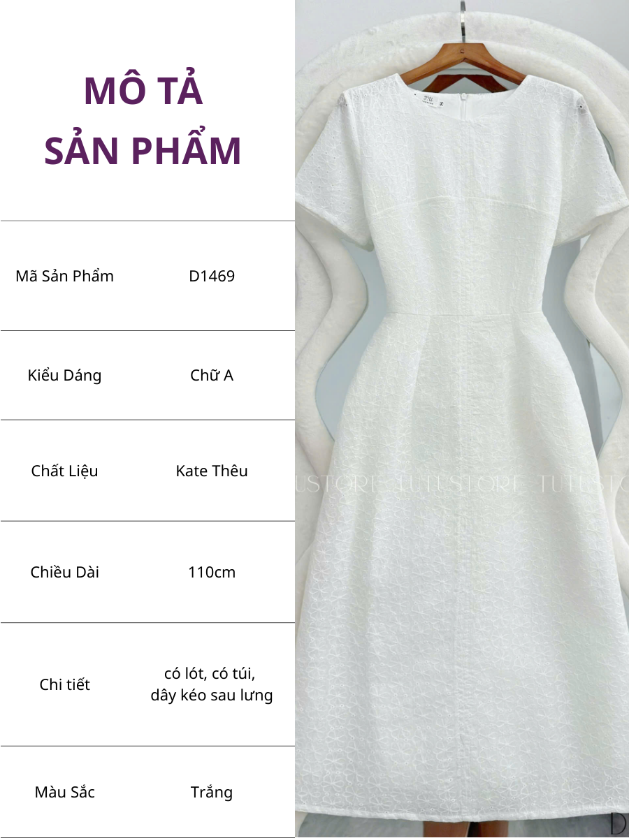 Đầm Kate Thêu Thiết Kế TuTu Store Phù Hợp Đi Làm Dành Cho Nữ - Mã D1469