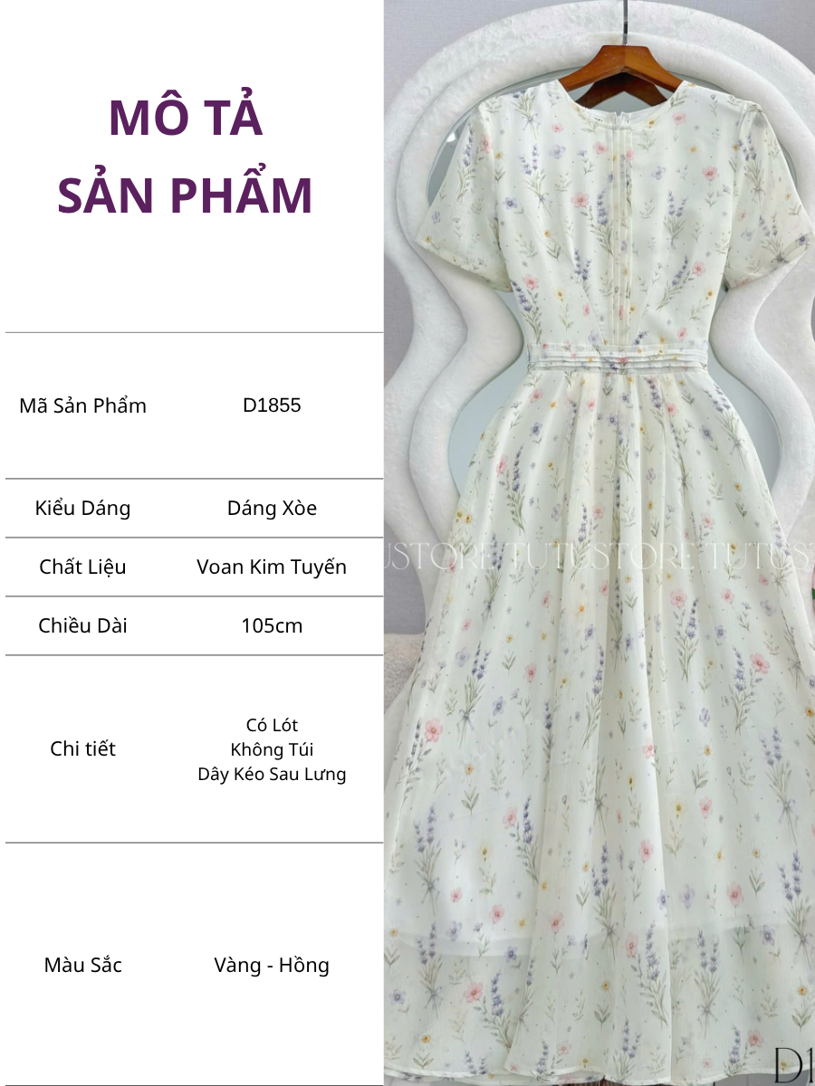 Đầm Thiết Kế Cổ Tròn Dáng Xòe Hoa Nhí Đầm Đi Tiệc TuTu Store Mã D1855
