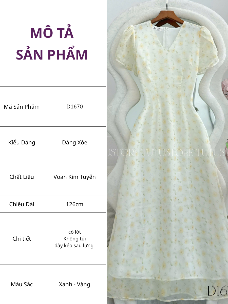 Đầm Thiết Kế Cổ V Dáng Dài Hoa Nhí Đi Chơi TuTu Store Mã D1670