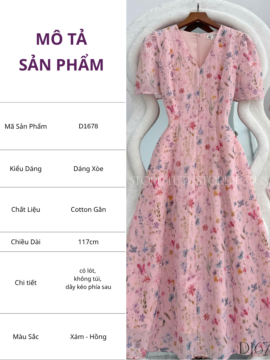 Đầm Thiết Kế Cổ V Dáng Xòe Hoa Nhí Đi Chơi TuTu Store Mã D1678