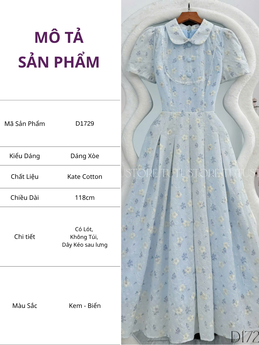 Đầm Thiết Kế Cổ Tròn Kiểu Sơ Mi Dáng Xòe Nữ Tính TuTu Store Mã D1729