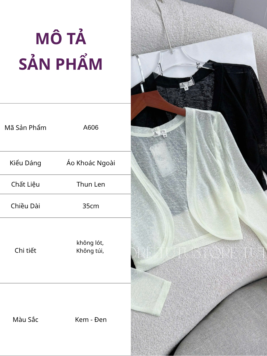 Áo Thiết Kế Khoác Ngoài Dáng Croptop Mỏng Nhẹ Nhàng Đi Chơi TuTu Store Mã A606
