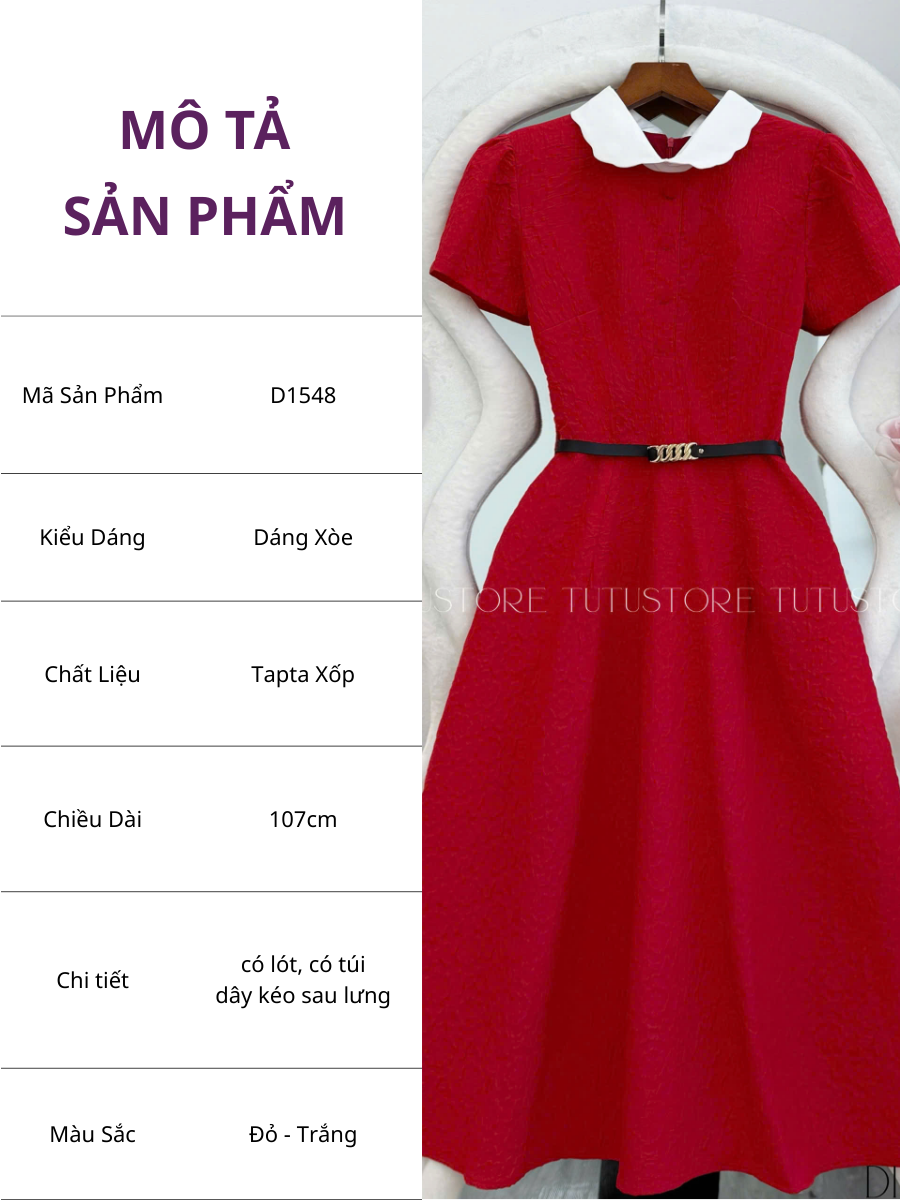 Đầm thiết kế cổ sơ mi bo tròn công sở TuTu Store - Mã D1548