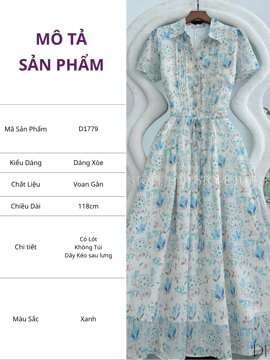 Đầm Thiết Kế Cổ Sơ Mi Dáng Xòe Đi Chơi TuTu Store Mã D1779