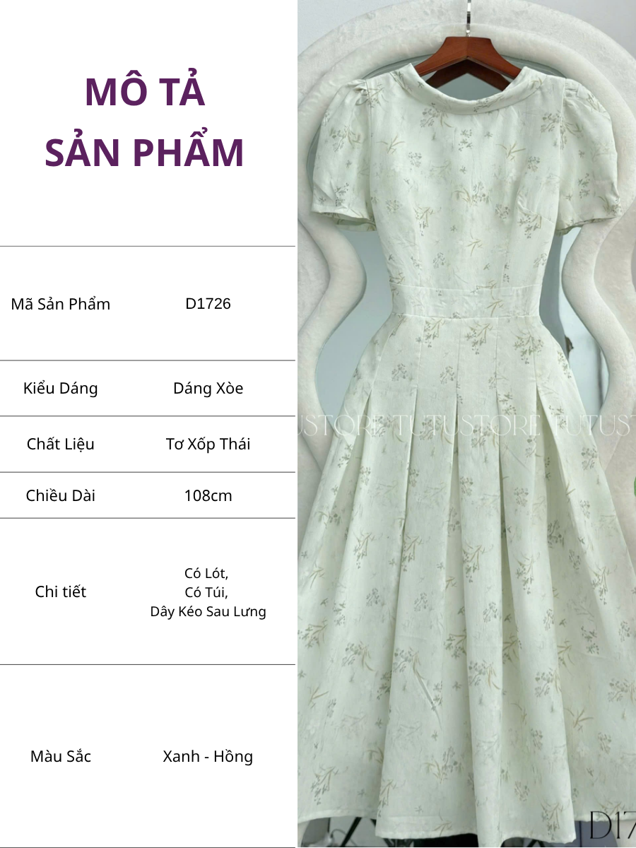 Đầm Hoa Thiết Kế Cổ Tròn Dáng Xòe Thanh Nhã Đi Chơi TuTu Store Mã D1726